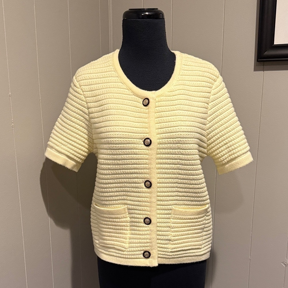 Joie Women’s Medium Light Yellow Cream Knit Ribbed Cardigan